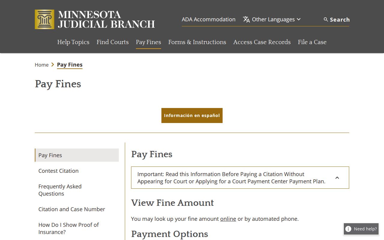 Minnesota citation payment instructions used for Polk County traffic warrant search