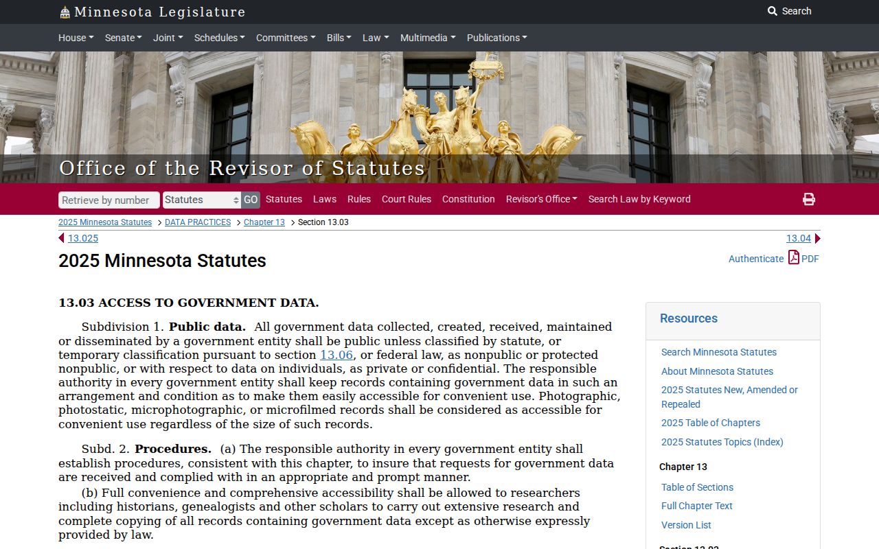 Minnesota public records request rights page used for Polk County warrant record requests