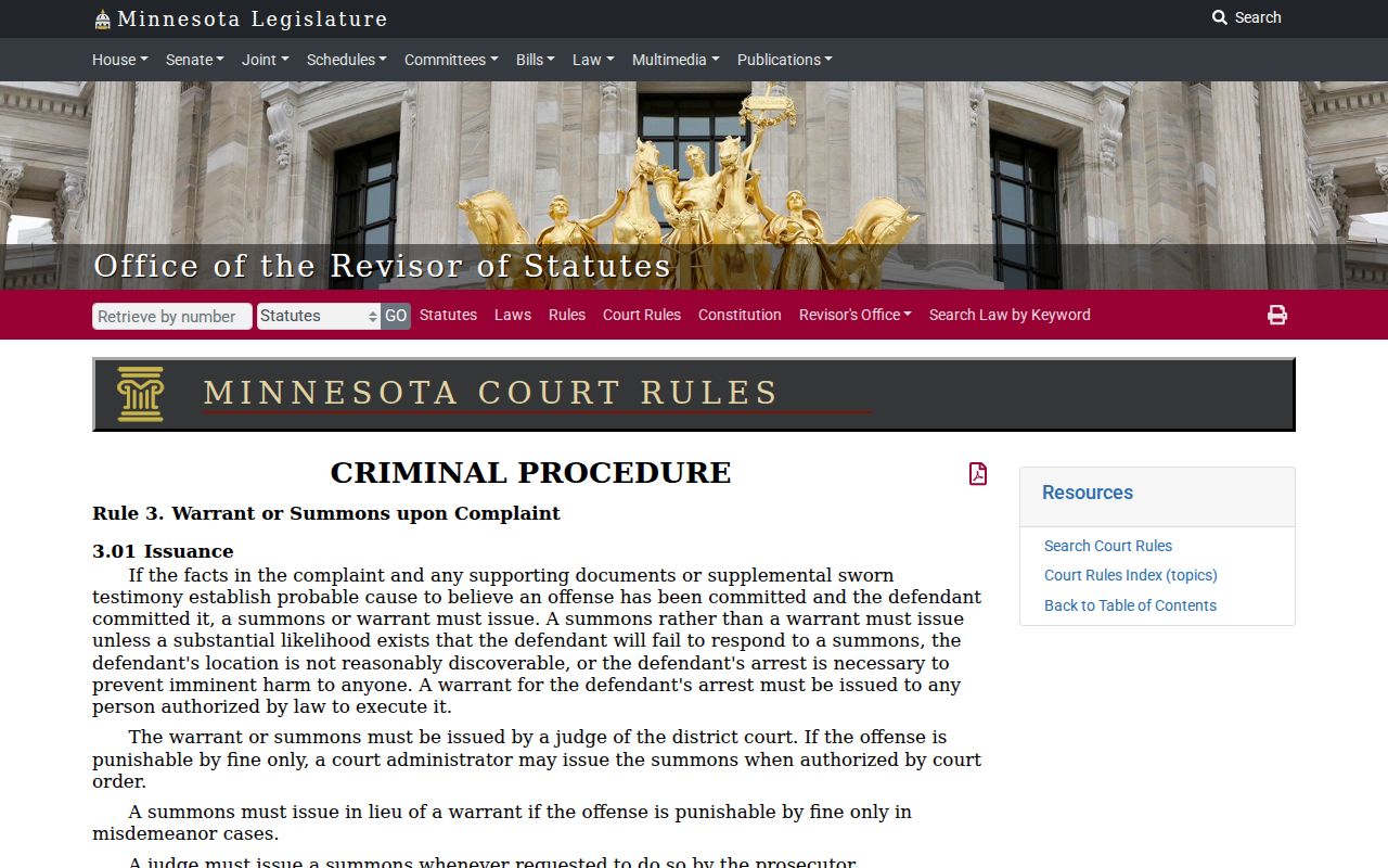 Minnesota criminal rule 3 text used for Polk County bench warrant search context