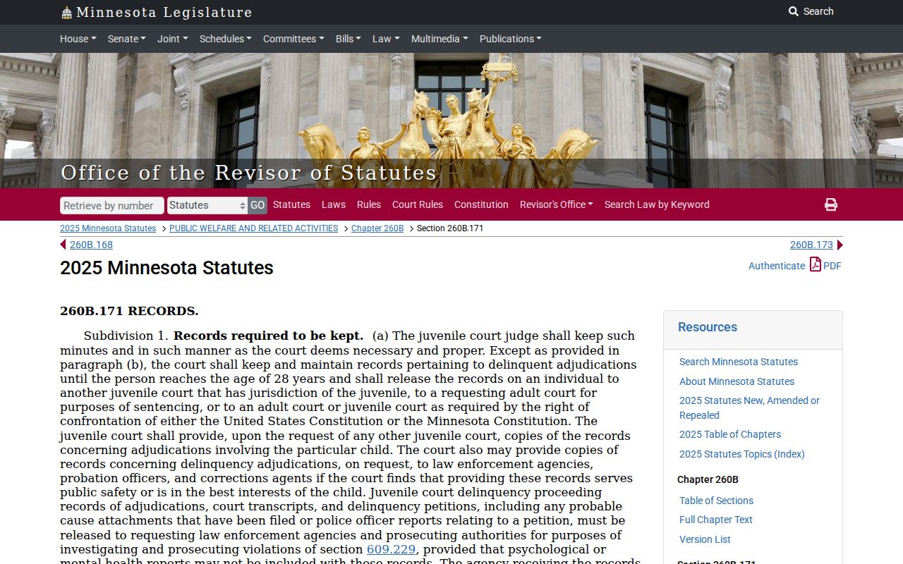 Minnesota juvenile record access statute used for Polk County municipal warrant access limits